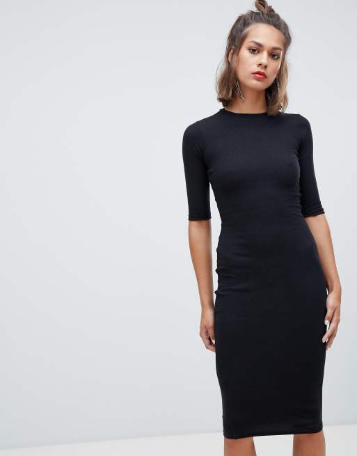 Pull&Bear long sleeve bodycon dress in black | ASOS