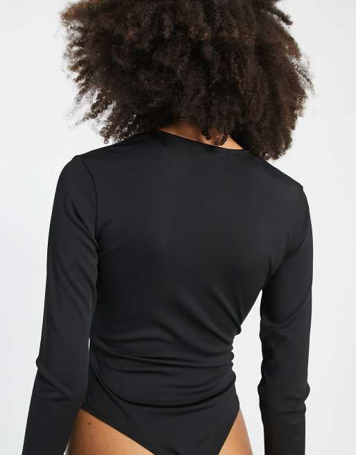 Pull&Bear long sleeve body with front detail in black