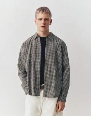 Pull & Bear Long Sleeve Check Shirt In Green