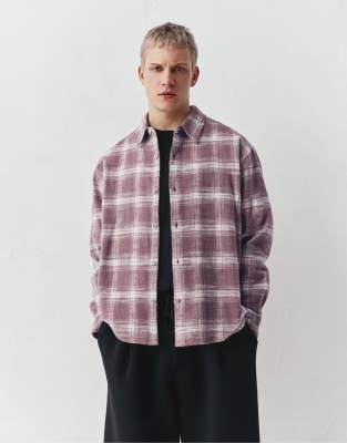 Pull & Bear Long Sleeve Check Shirt In Red