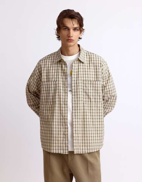 Pull&Bear Long sleeve check shirt in vanilla - view 1
