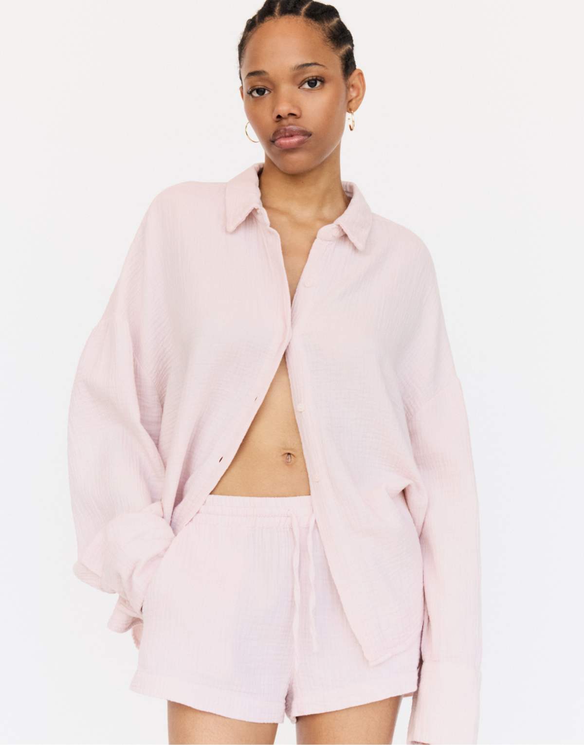 Pull&Bear long sleeve chiffon shirt in pink