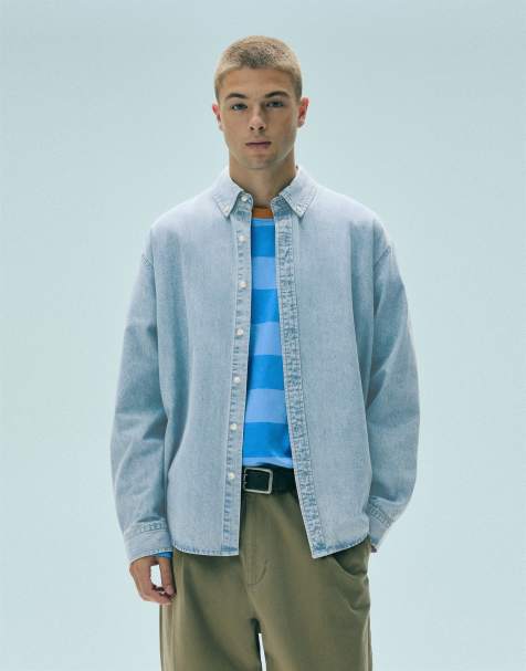 Pull&Bear Long sleeve denim shirt in blue - view 1