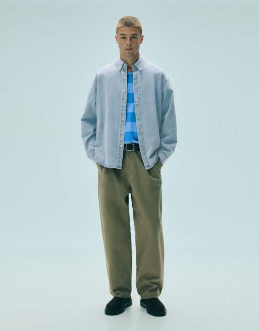 Pull&Bear Long sleeve denim shirt in blue, 4 of 7