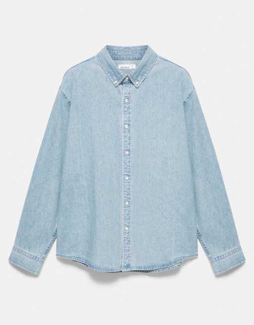 Pull&Bear Long sleeve denim shirt in blue, 5 of 7