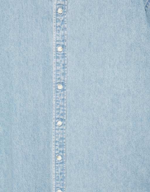 Pull&Bear Long sleeve denim shirt in blue, 6 of 7