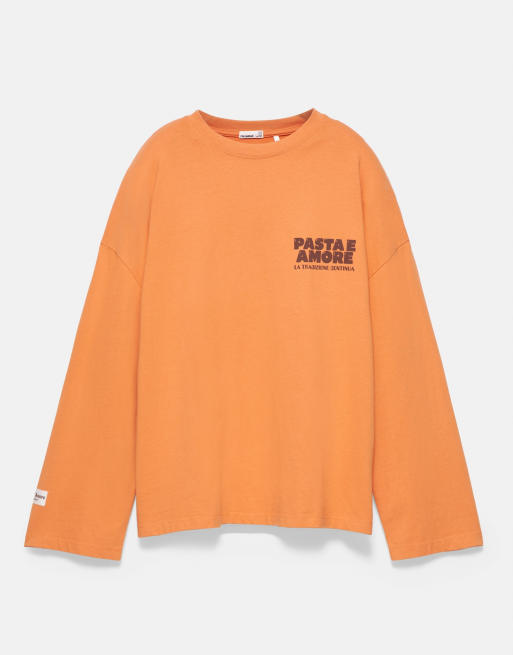 Pull&Bear Long sleeve graphic t-shirt in orange, 5 of 7
