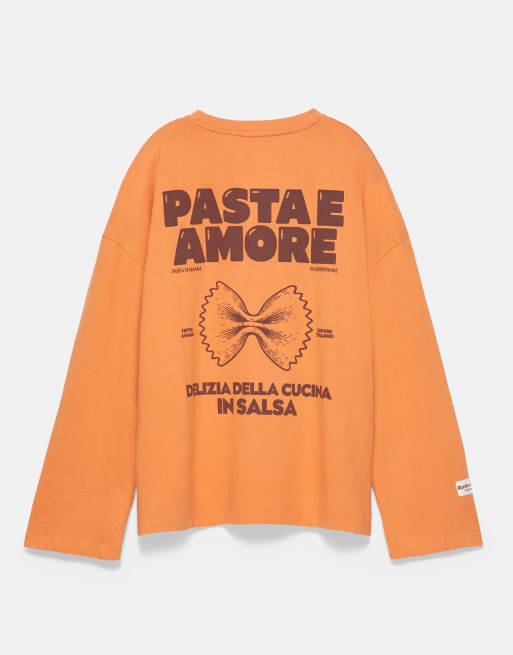 Pull&Bear Long sleeve graphic t-shirt in orange, 7 of 7