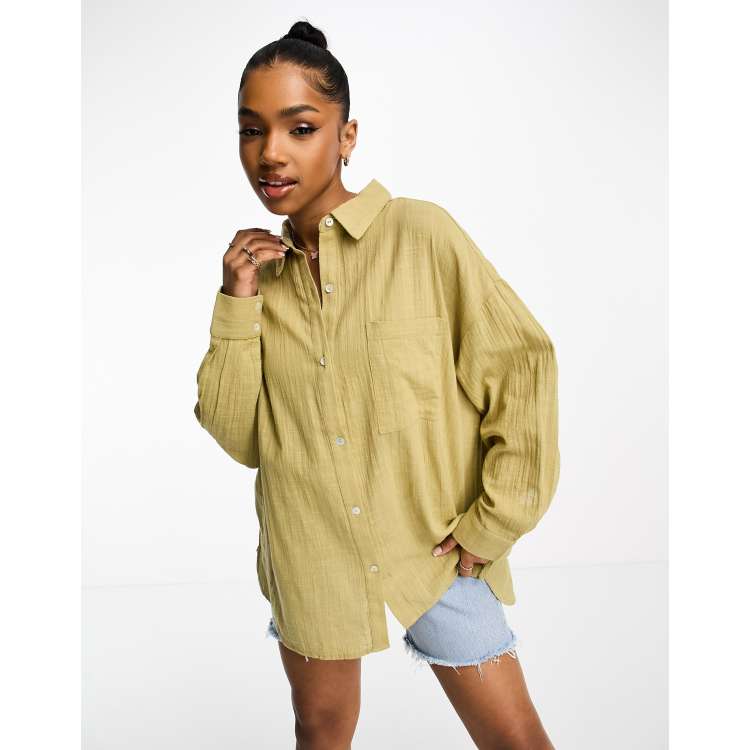 Pull&Bear oversized sweatshirt in washed khaki