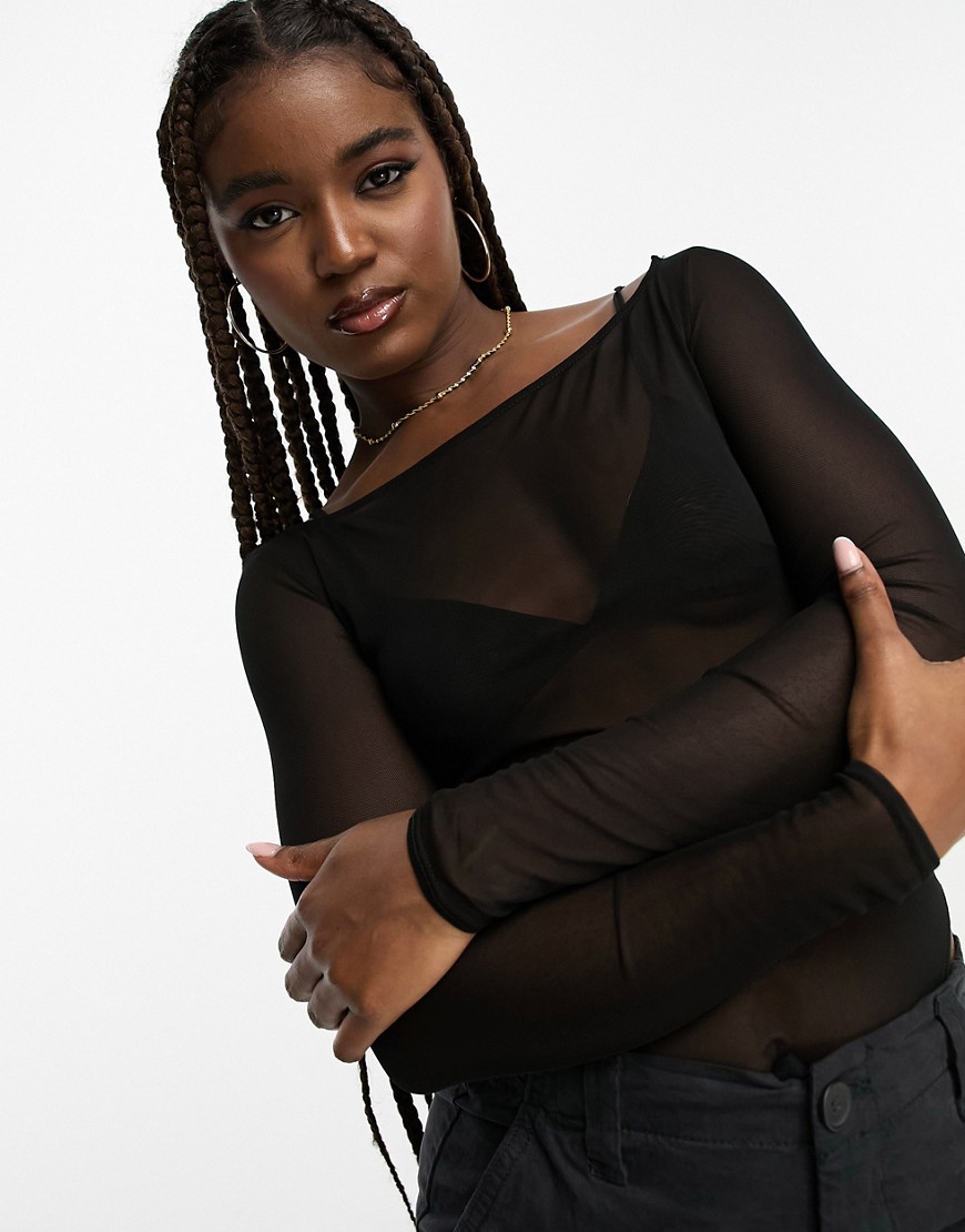 Pull & Bear long sleeve mesh body with in black