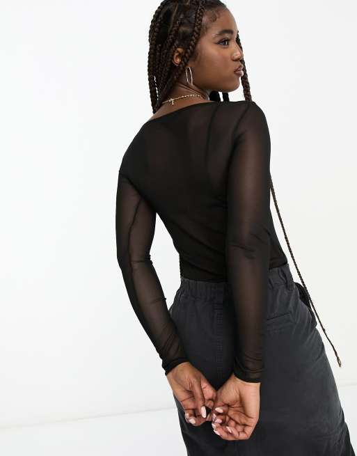 ASOS Muscle Long Sleeve Mesh Bodysuit With Stretch in Black for