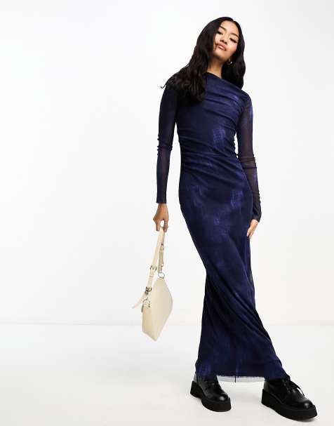 17+ Navy Long Sleeve Long Dress