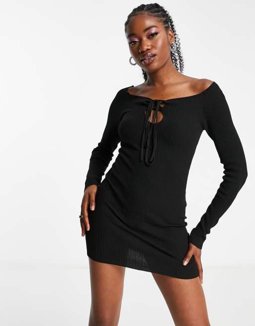 Pull&Bear long sleeve mini dress in black | ASOS