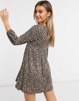 leopard print long sleeve mini dress