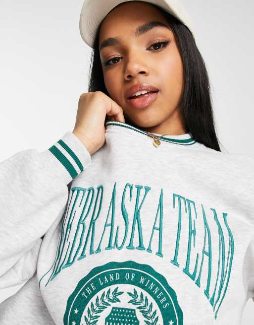 Pull&Bear 'NYC' varsity oversized sweatshirt in black