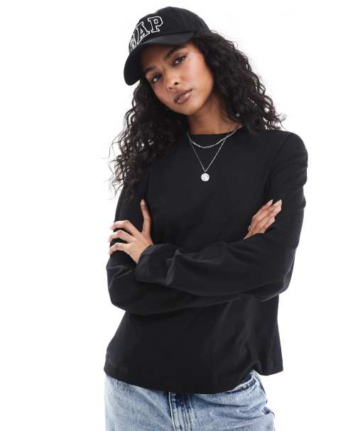 Pull&Bear long sleeve oversized t-shirt in black - view 1