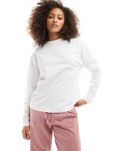 Pull&Bear long sleeve oversized t-shirt in white - view 1