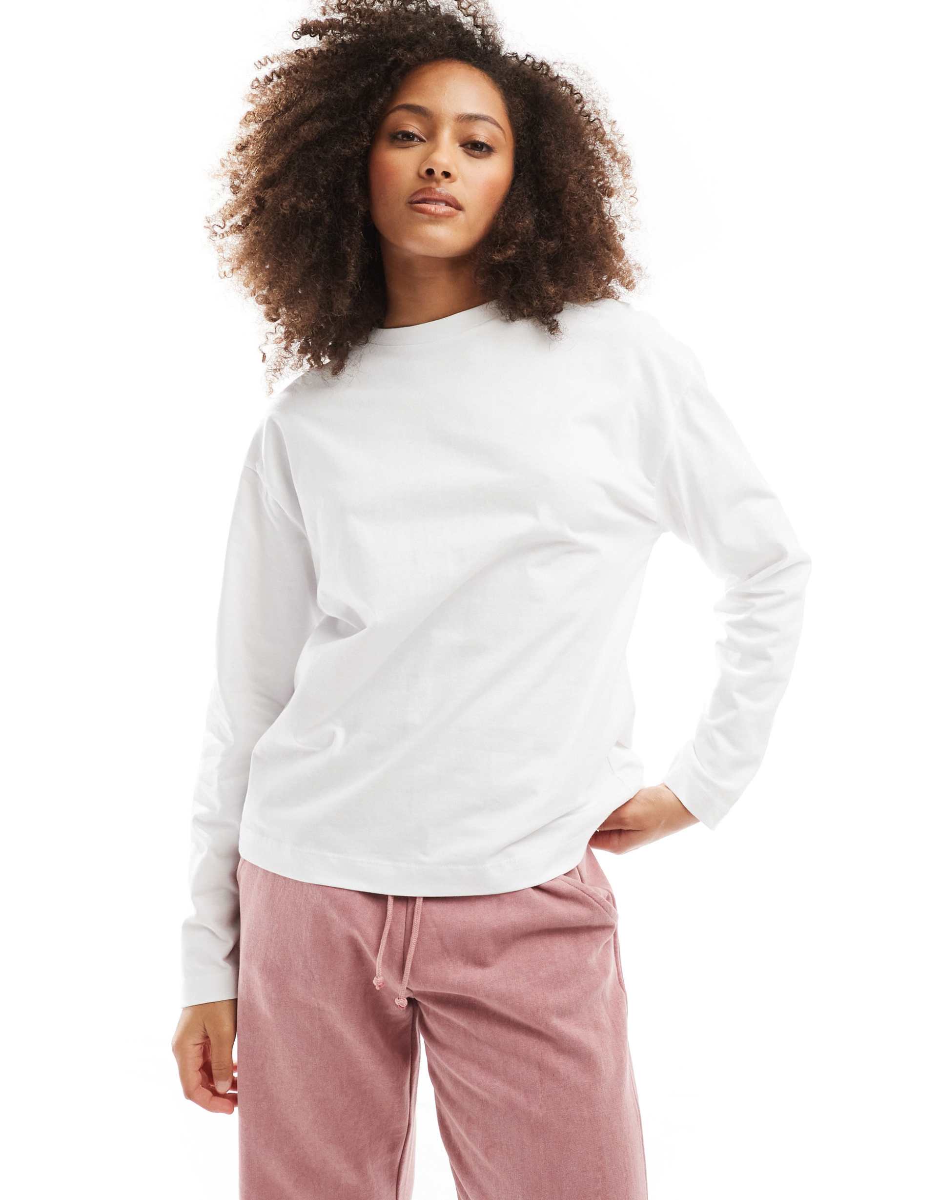 pull&bear long sleeve oversized t-shirt in white