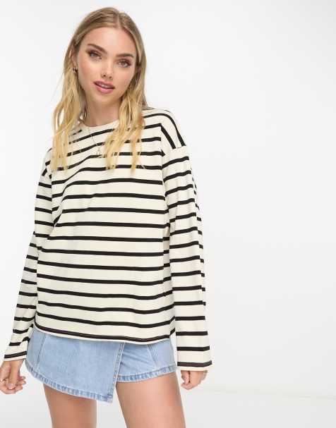 black and white striped long sleeve shirt womens