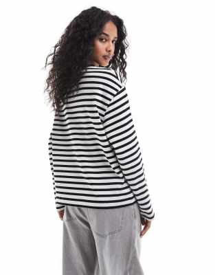 Pull&Bear long sleeve oversized t-shirt with stripe detail