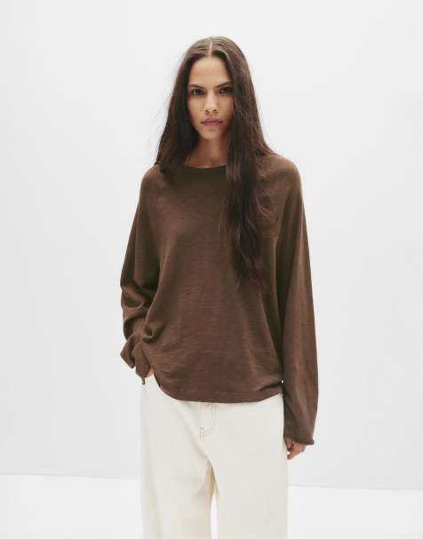 Pull&Bear Long sleeve raglan t-shirt in brown