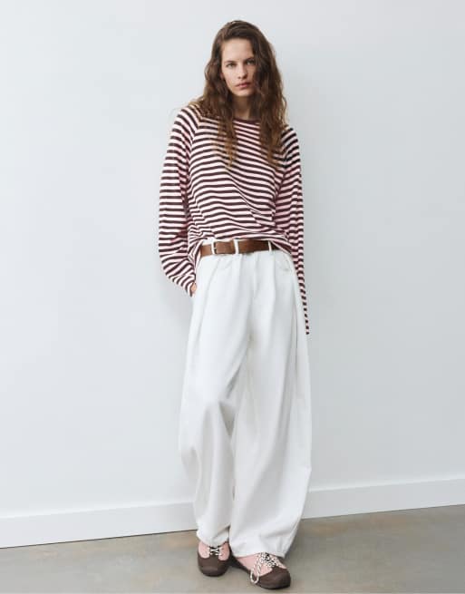 Pull&Bear Long sleeve raglan t-shirt in brown, 4 of 7