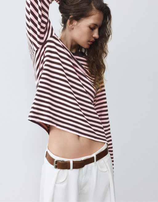 Pull&Bear Long sleeve raglan t-shirt in brown, 5 of 7