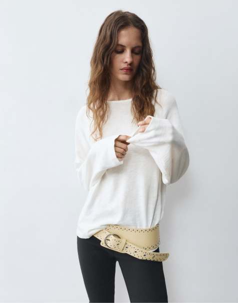 Pull&Bear Long sleeve raglan t-shirt in off white - view 1