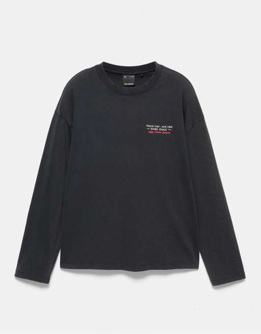 Pull&Bear Long sleeve rugby t-shirt in black, 4 of 6