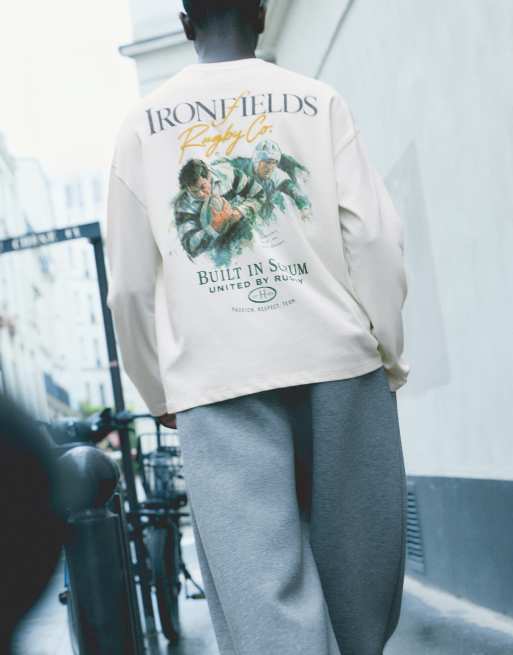 Pull&Bear Long sleeve rugby t-shirt in white, 3 of 6