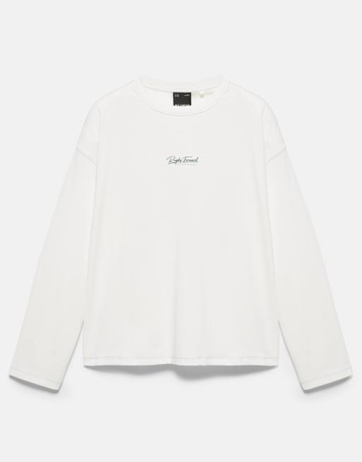 Pull&Bear Long sleeve rugby t-shirt in white, 5 of 6