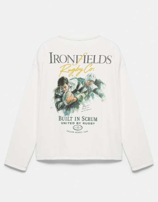 Pull&Bear Long sleeve rugby t-shirt in white, 6 of 6