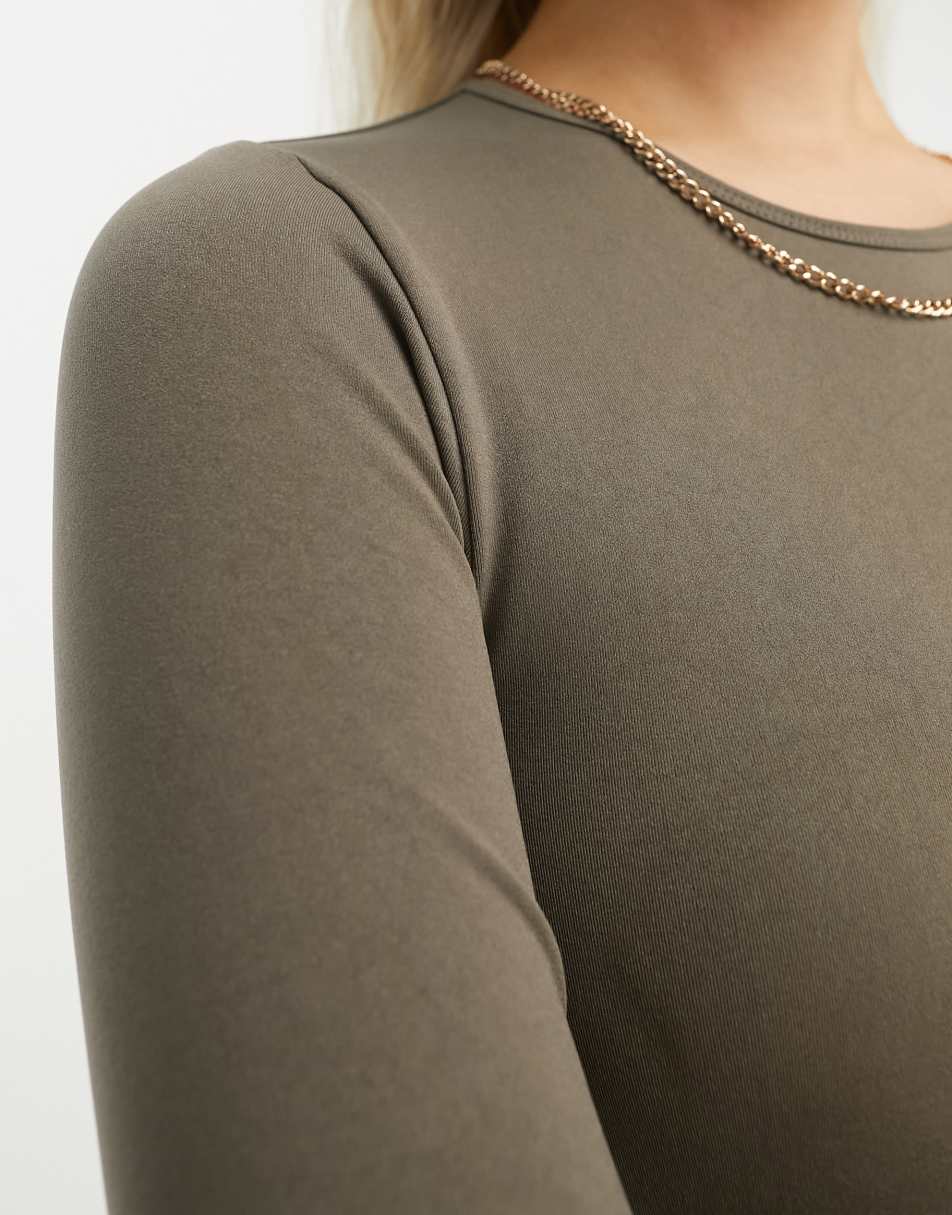 Pull&Bear long sleeve second skin backless body in taupe