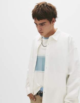 Pull & Bear Long Sleeve Shirt In White