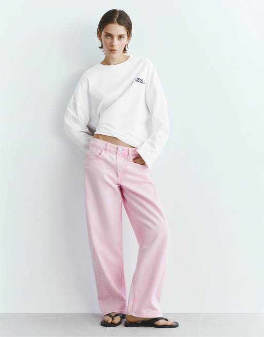 Pull&Bear Long sleeve slogan t-shirt in ice, 3 of 4