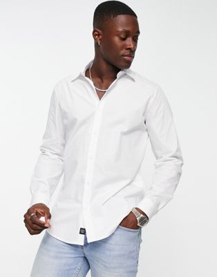 Pull&Bear long sleeve smart poplin shirt in white