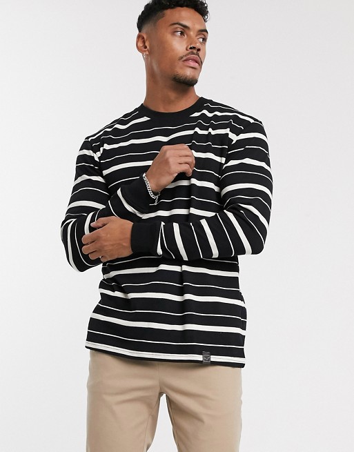 Pull&Bear long sleeve stripe top in black