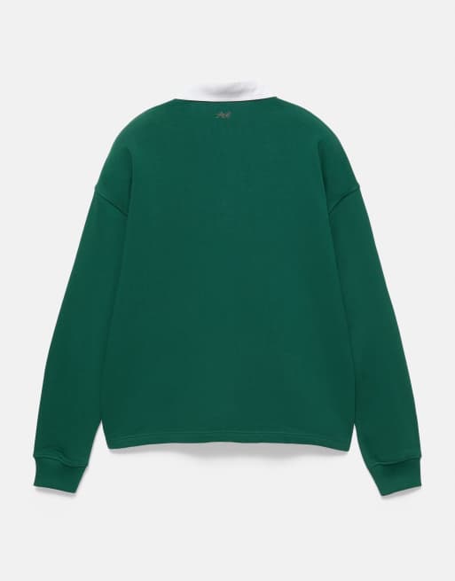 Pull&Bear Long sleeve striped polo shirt in green, 7 of 7