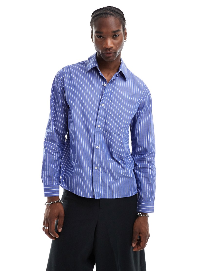 Pull & Bear long sleeve striped poplin shirt in light blue