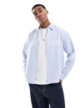 [Pull & Bear] Pull & Bear long sleeve striped shirt in blue XL BLUE