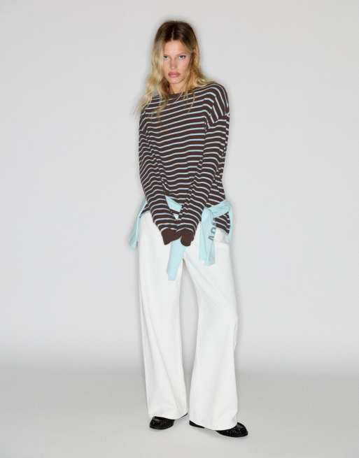 Pull&Bear Long sleeve striped t-shirt in brown, 4 of 7