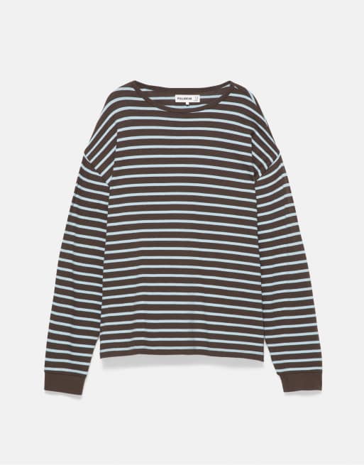Pull&Bear Long sleeve striped t-shirt in brown, 5 of 7