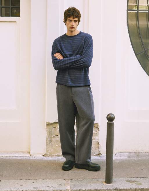 Pull&Bear Long sleeve striped t-shirt in navy, 3 of 6