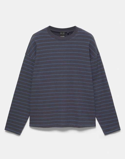 Pull&Bear Long sleeve striped t-shirt in navy, 4 of 6