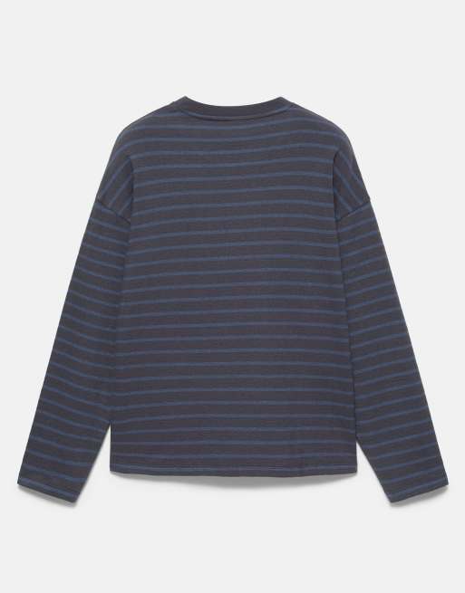 Pull&Bear Long sleeve striped t-shirt in navy, 6 of 6