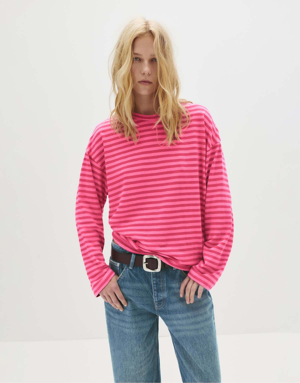 Pull&Bear Long-sleeve striped t-shirt in pink
