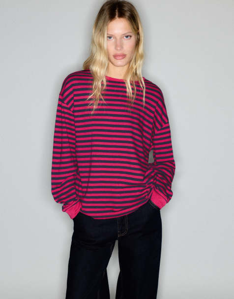 Pull&Bear Long sleeve striped t-shirt in striped - view 1