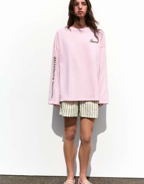 Pull&Bear Long sleeve stwd t-shirt in multi - view 1