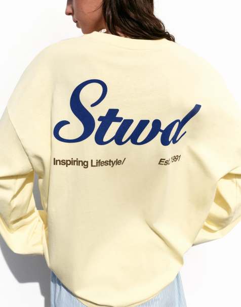 Pull&Bear Long sleeve stwd t-shirt in yellow - view 1