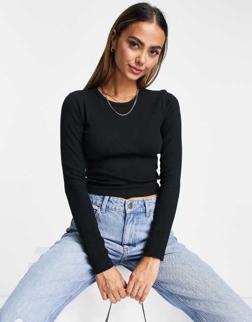 Pull&Bear long sleeve T-shirt in black | ASOS